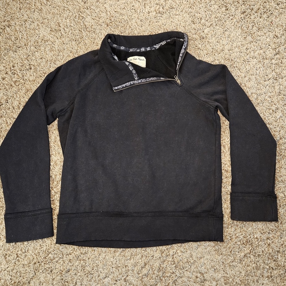 Free People We the Free Size Large Half Zip Black Pullover Sweater Asymmetrical